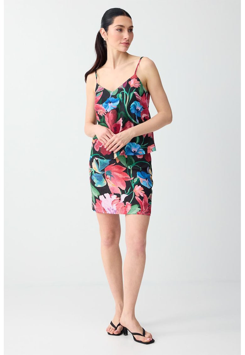 Fusta din amestec de in cu imprimeu floral - Multicolor