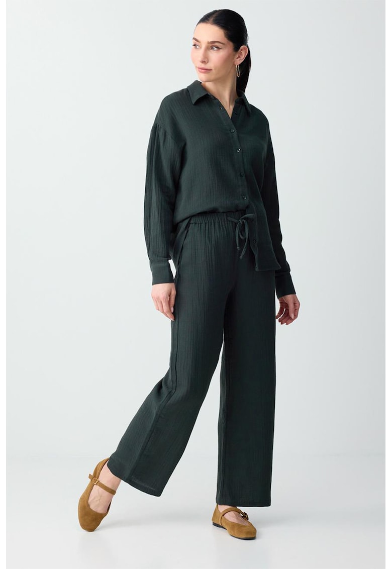 Pantaloni cu croiala ampla si talie ajustabila - Verde englez