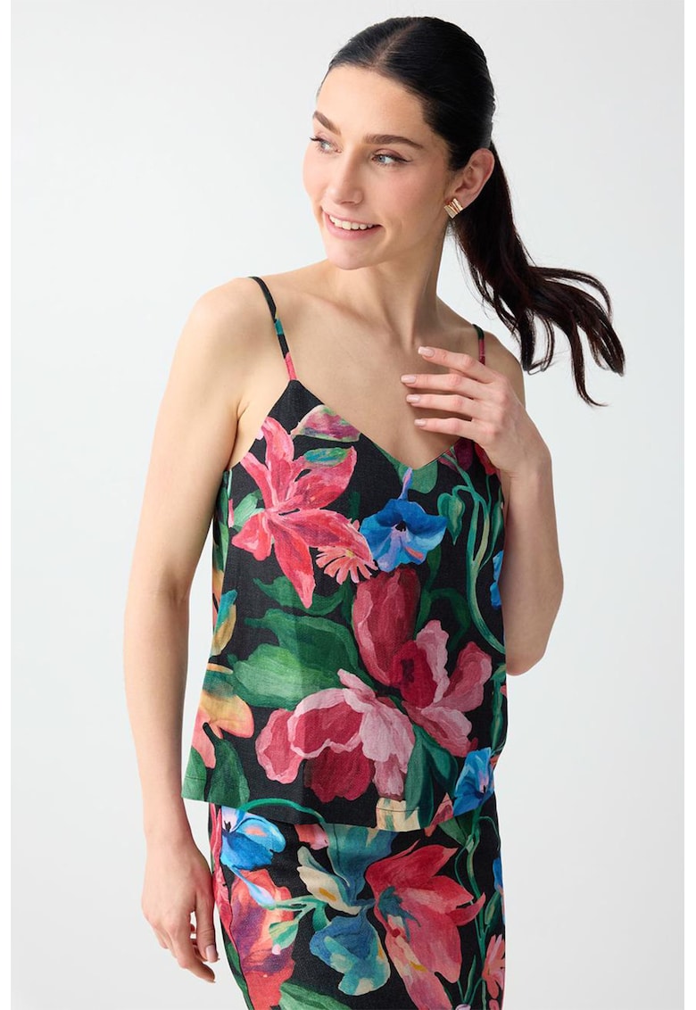 Top din amestec de in cu model floral - Multicolor