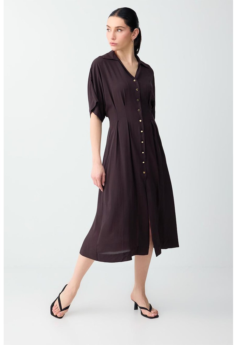 Rochie-camasa cu maneci medii - Maro pamantiu