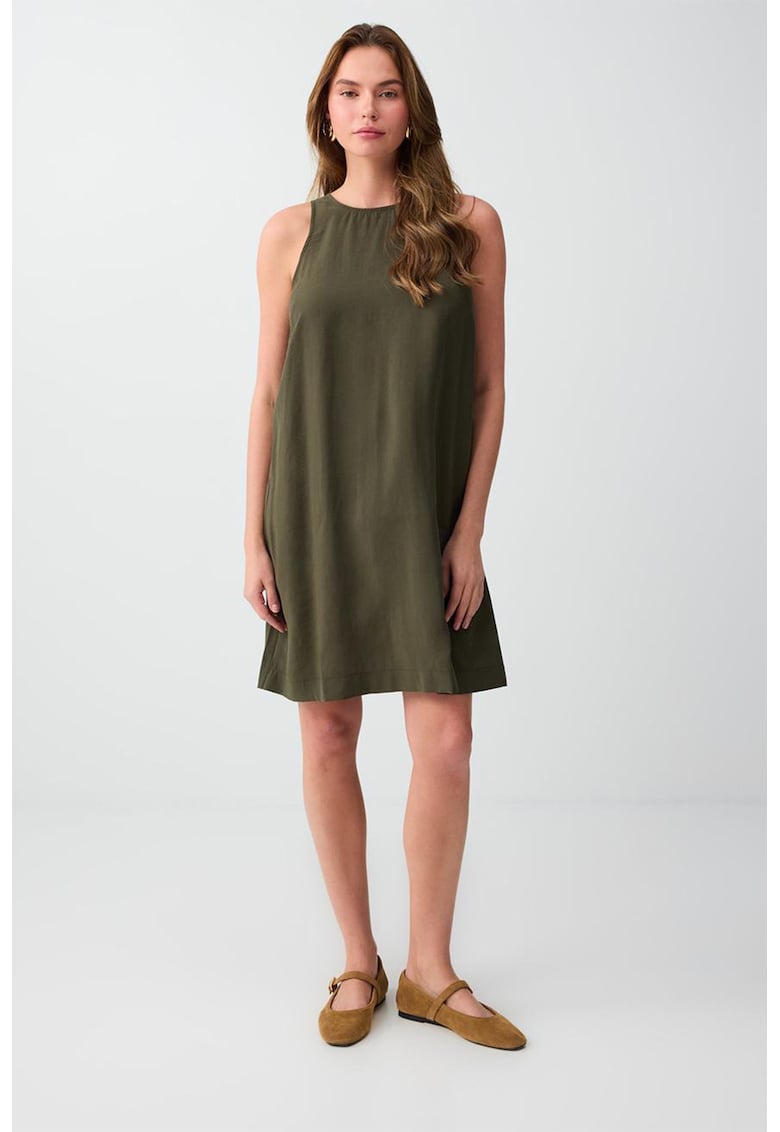 Rochie mini fara maneci din amestec de modal - Verde masliniu