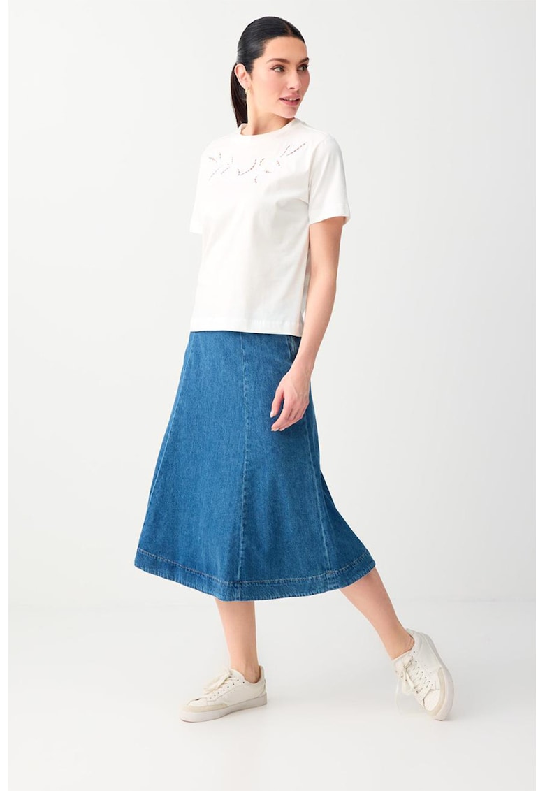 Fusta midi din denim cu croiala pe bie - Albastru pastel