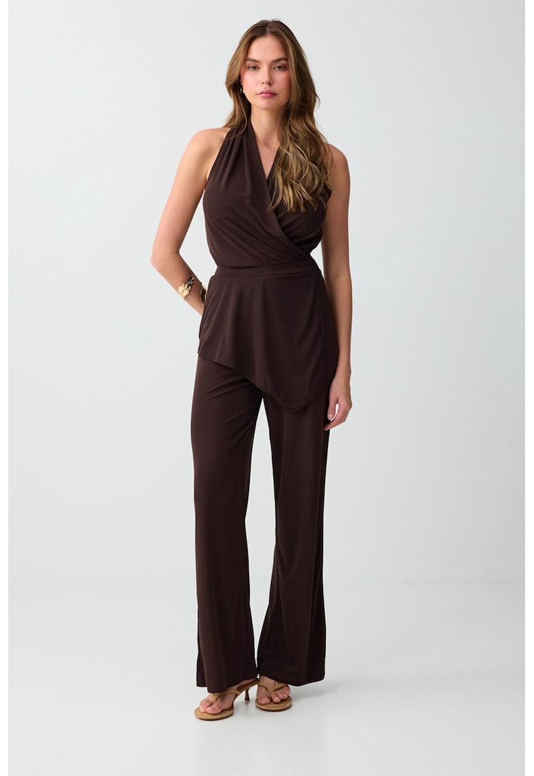 Salopeta slim fit cu detaliu drapat - Maro pamantiu