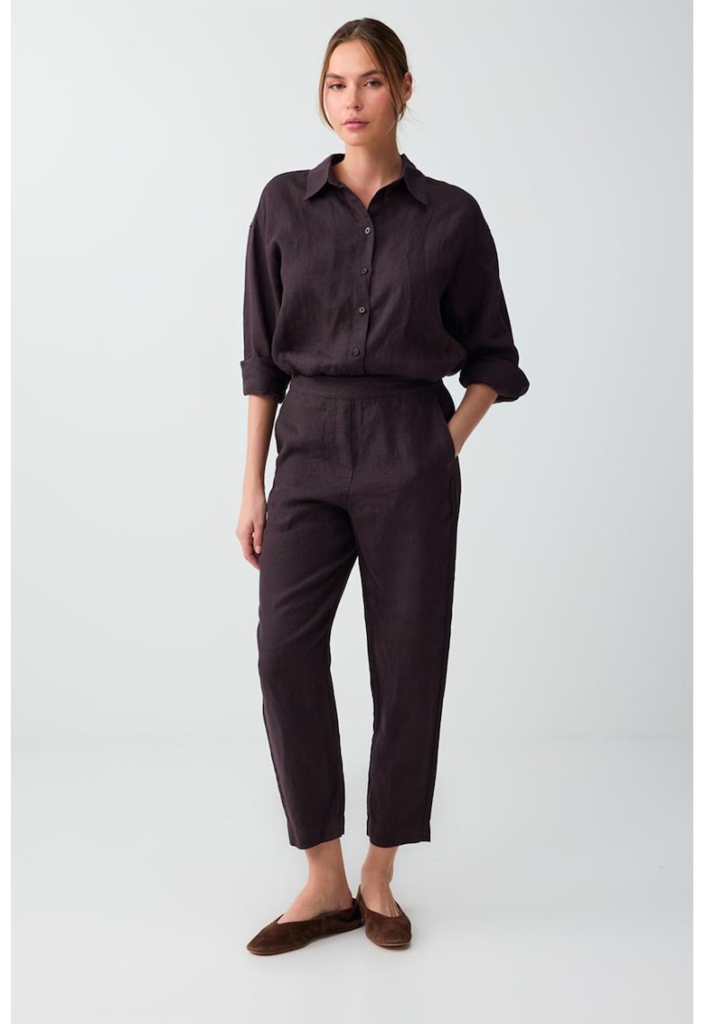 Pantaloni conici de in - Maro pamantiu