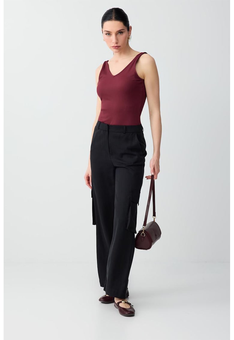 Pantaloni cargo din lyocell - cu talie inalta - Negru