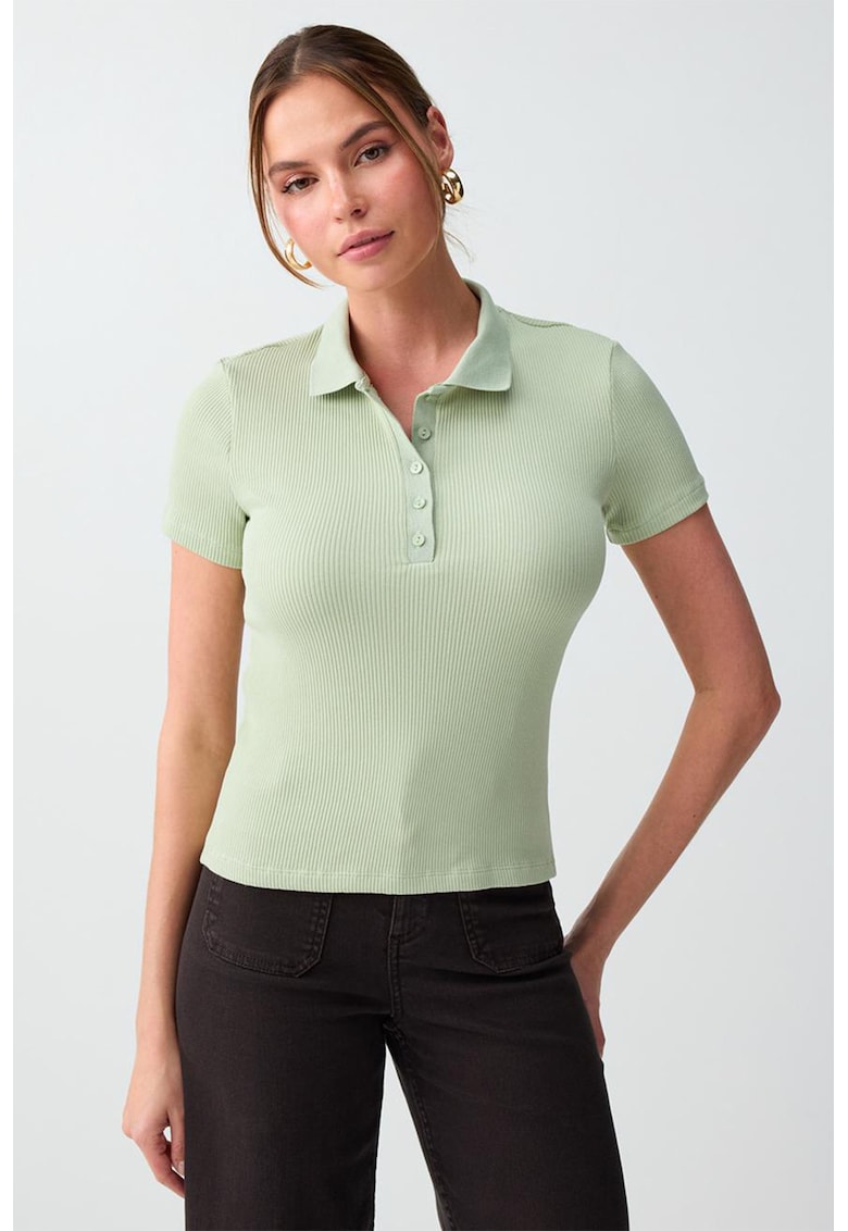 Tricou polo slim fit din amestec de modal - Verde pal