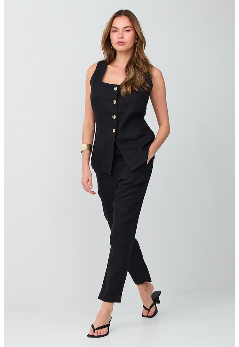 Pantaloni conici de in - Negru