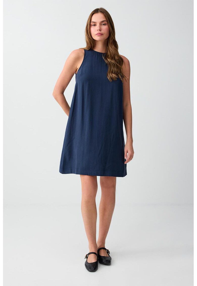 Rochie mini din amestec de modal fara maneci - Albastru inchis