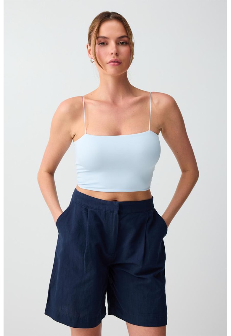 Top crop cu model uni - Albastru pastel