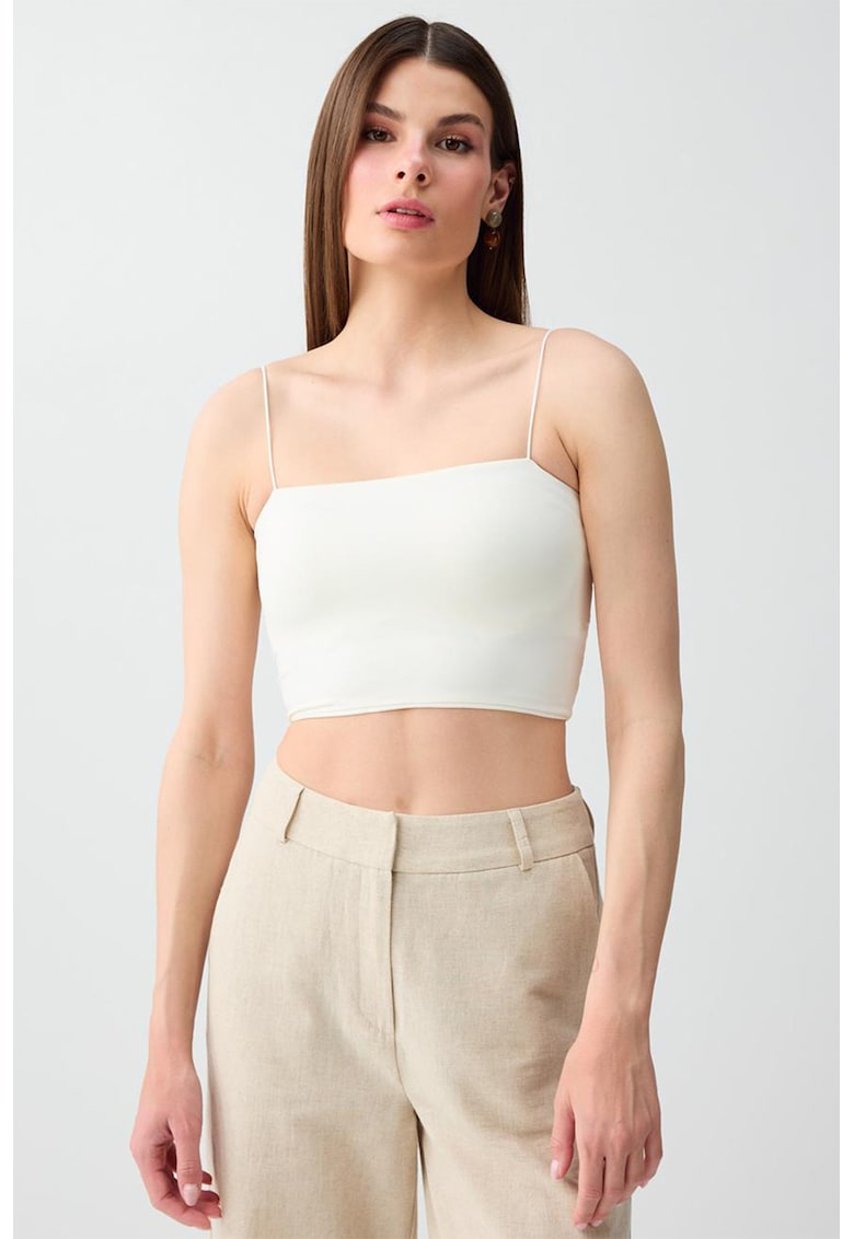 Top crop cu model uni - Alb murdar