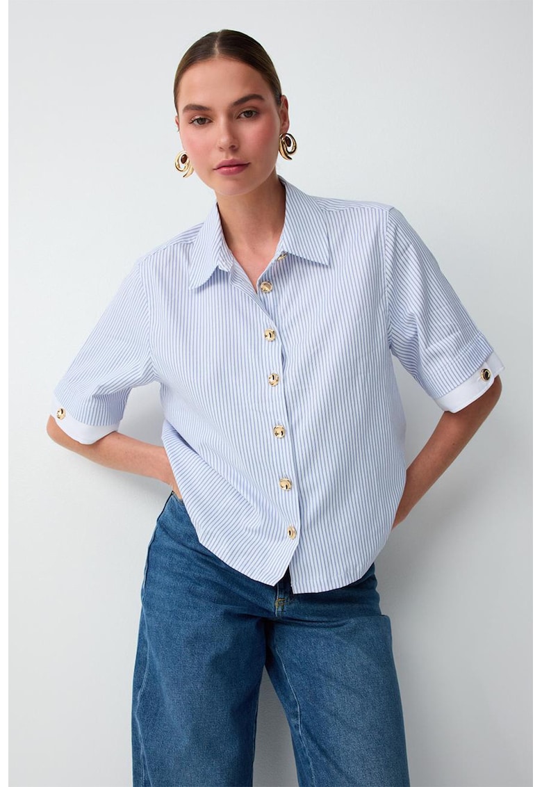 Camasa crop cu dungi - Albastru pastel