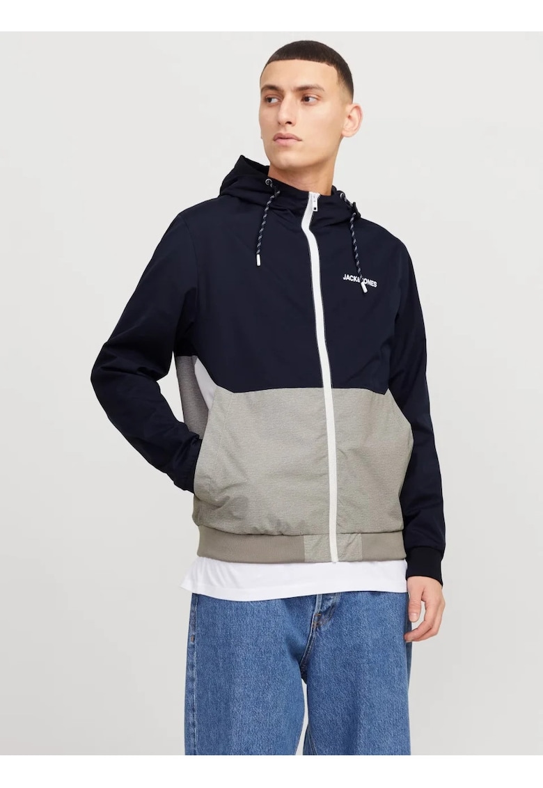 Jacheta bomber cu gluga - JJERUSH HOOD - Bleumarin inchis/dwqfwqGri - Gri/Bleumarin inchis