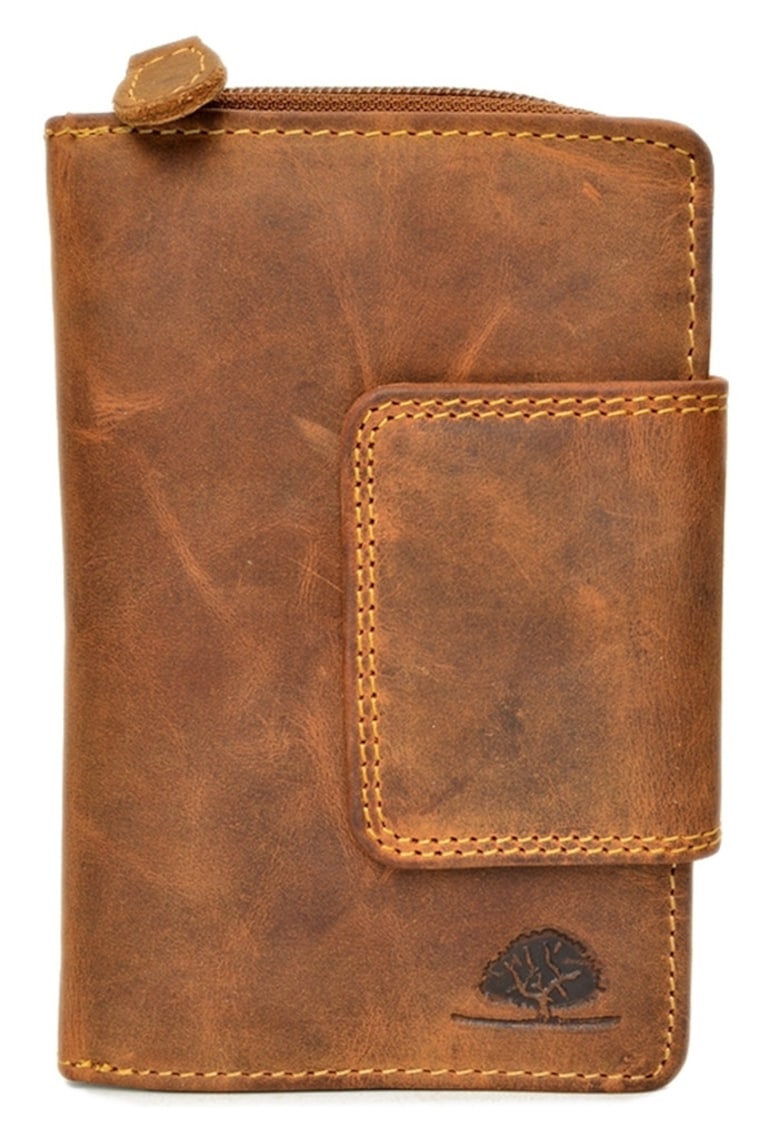 Portofel dama piele naturala maro antichizat 10 x 15 cm - Vintage -