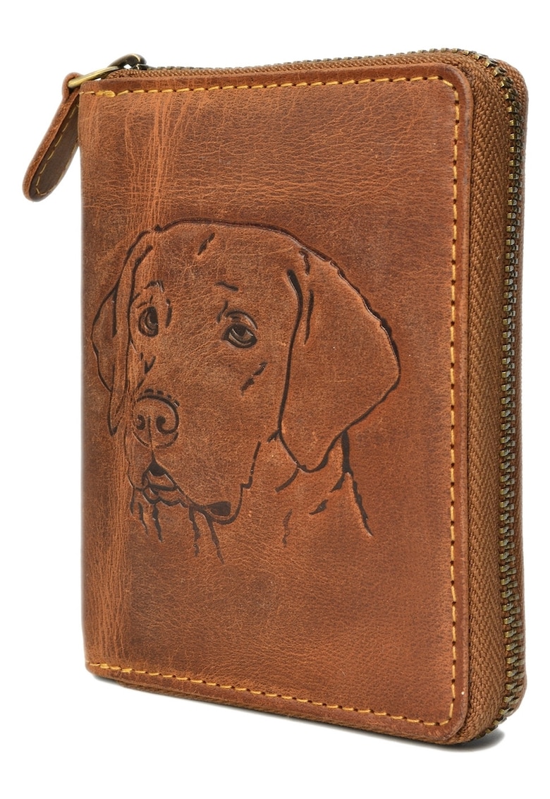 Portofel unisex piele naturala maro antichizat 10 x 13 cm - Vintage Labrador -