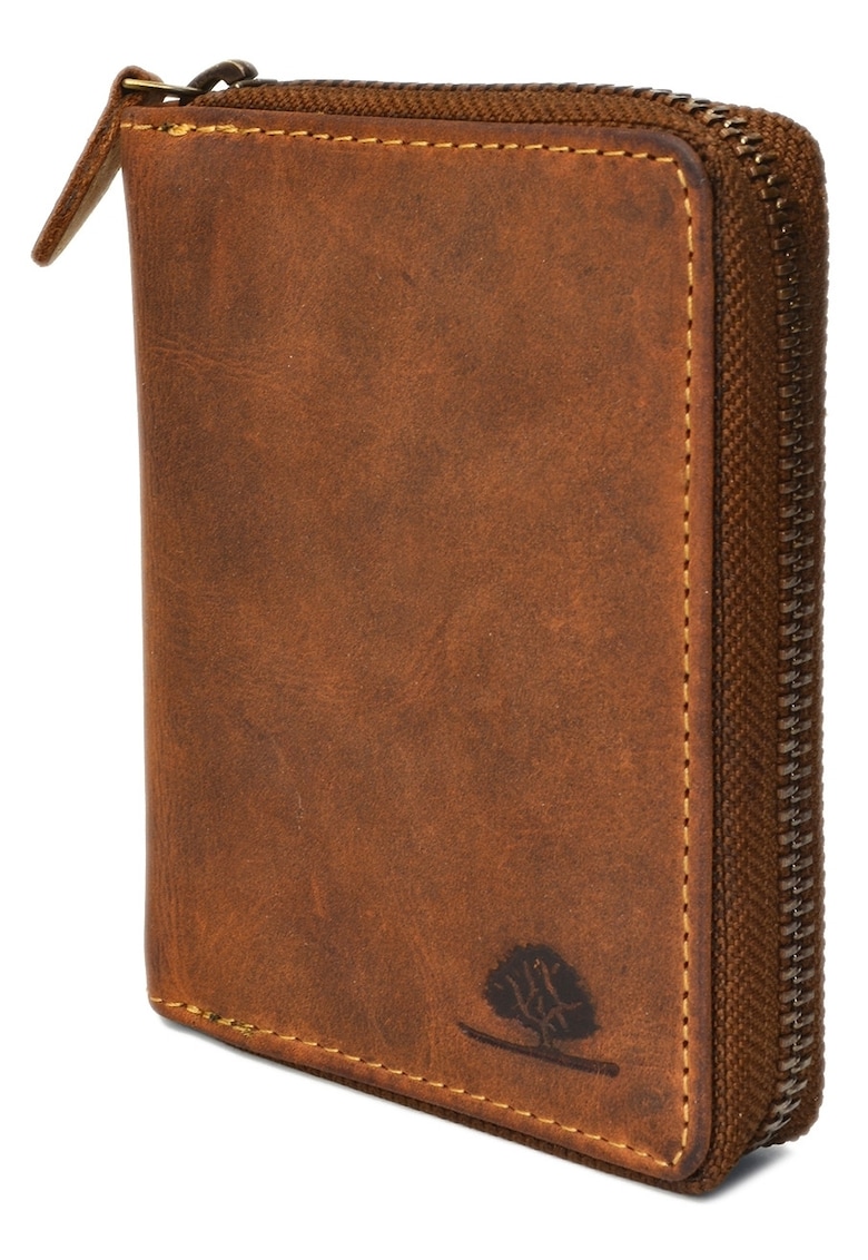 Portofel unisex piele naturala maro antichizat 10 x 13 cm - Vintage -
