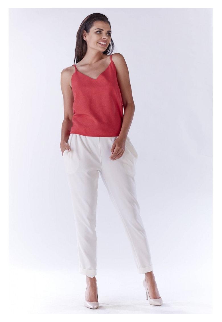 Top Casual De Dama Cu Bretele - Roz Fucsia - Imprimeu Decorativ - Material Premium Croiala Confortabila Vara Cu Un Decolteu Elegant In Forma De V - Tinuta Versatila Usor De Asortat - Haine De Lux - Fucsia
