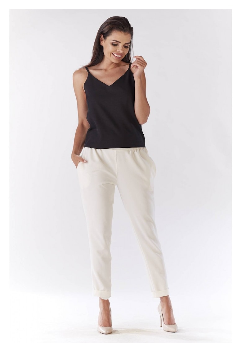 Top Lejer De Dama Cu Bretele - Negru - Imprimeu Decorativ - Material Premium Din Poliester Si Elastan - Croiala Confortabila De Vara Cu Un Decolteu Elegant In Forma De V - Tinuta Versatila Usor De Asortat - Haine Casual De Lux - Negru