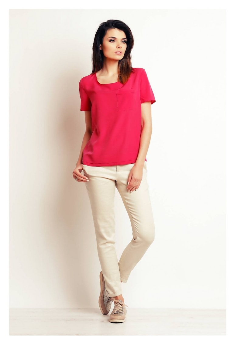 Bluza Casual Lejera De Dama - Design Minimalist Modern Prevazut Cu Buzunar Aplicat - Material Premium Calitativ Cu Elastan - Maneci Scurte - Croiala Confortabila Ideala Pentru O Tinuta De Zi Versatila Si Chic - Lux - Roz
