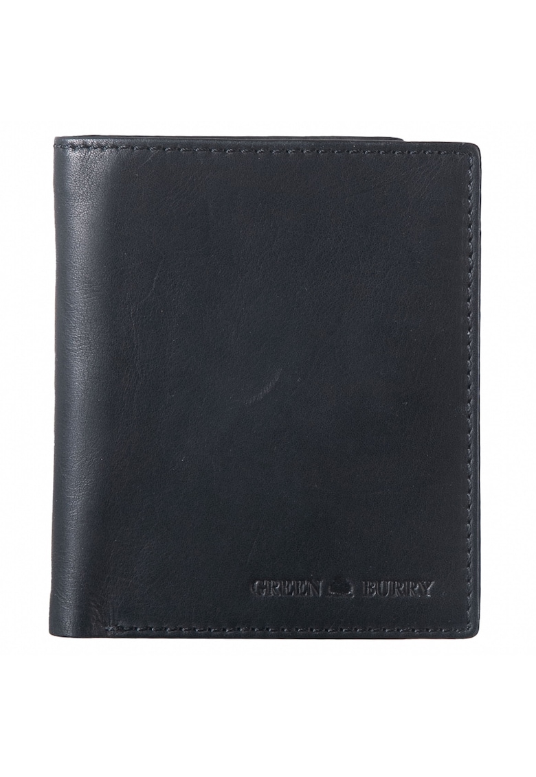 Portofel barbati piele naturala negru 10.5 x 12.5 x 2.5 cm - Pure Black -