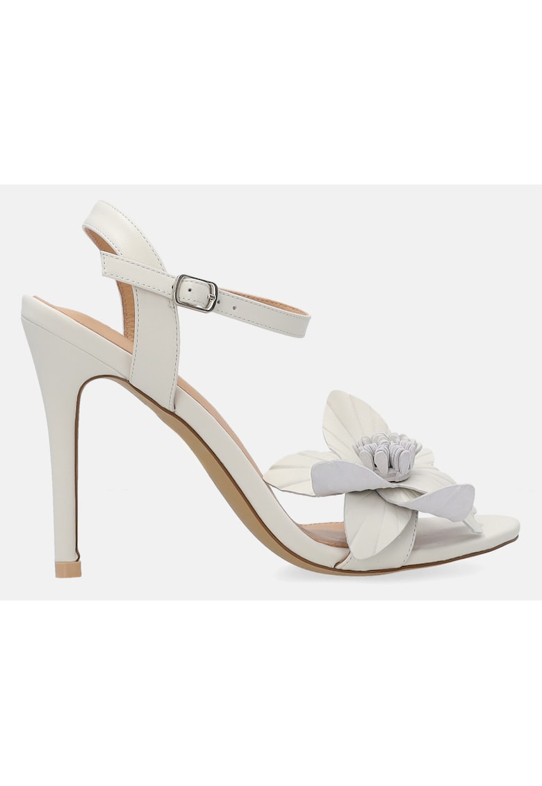 Sandale cu toc inalt din piele cu o floare decorativa