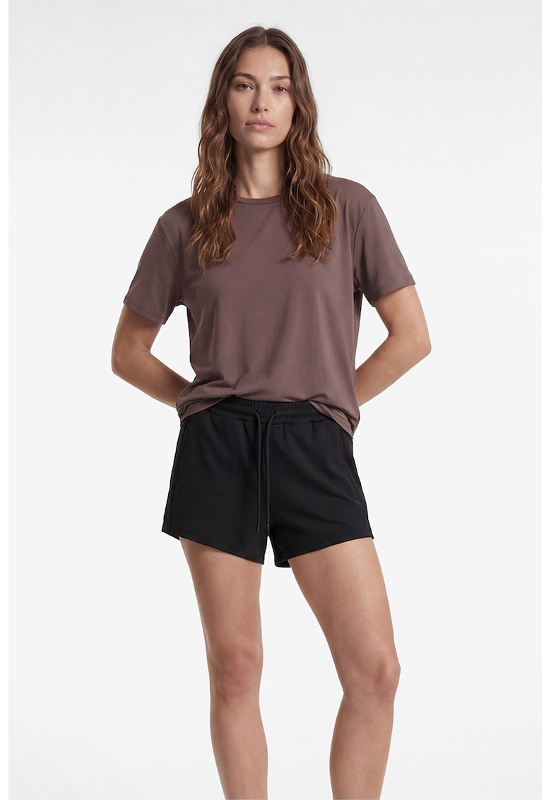 Pantaloni scurti cu talie inalta si snur - Negru