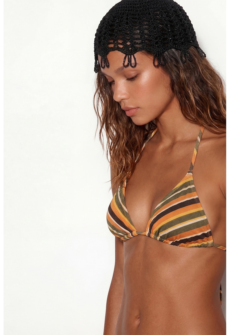 Sutien triunghiular de baie cu particula stralucitoare - Negru/Portocaliu mandarina/Verde feriga
