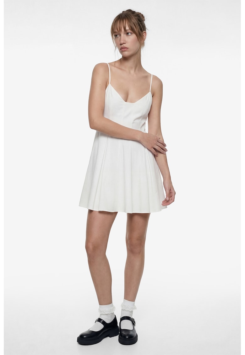 Rochie scurta evazata de bumbac - Alb
