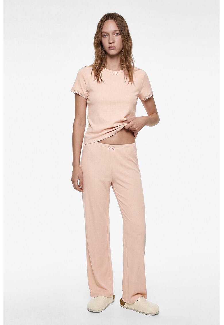 Pijama uni striata - Nude rose