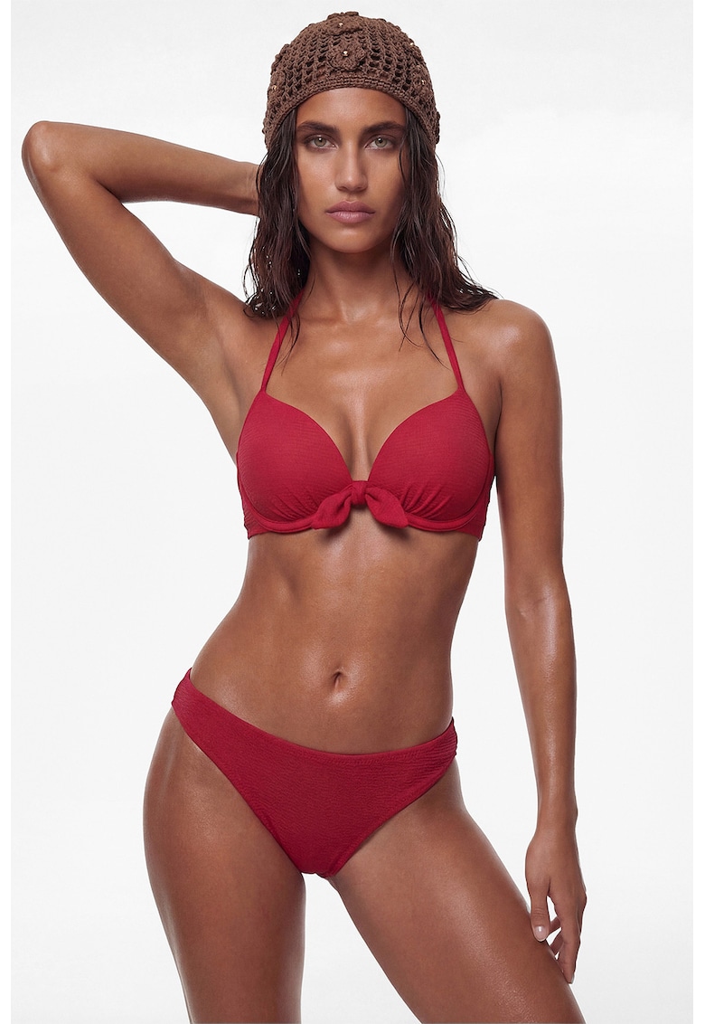 Sutien push-up de baie cu decolteu halter - Rosu inchis