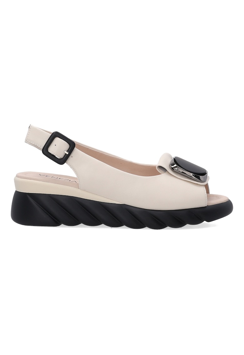 Sandale wedge din piele cu bareta slingback