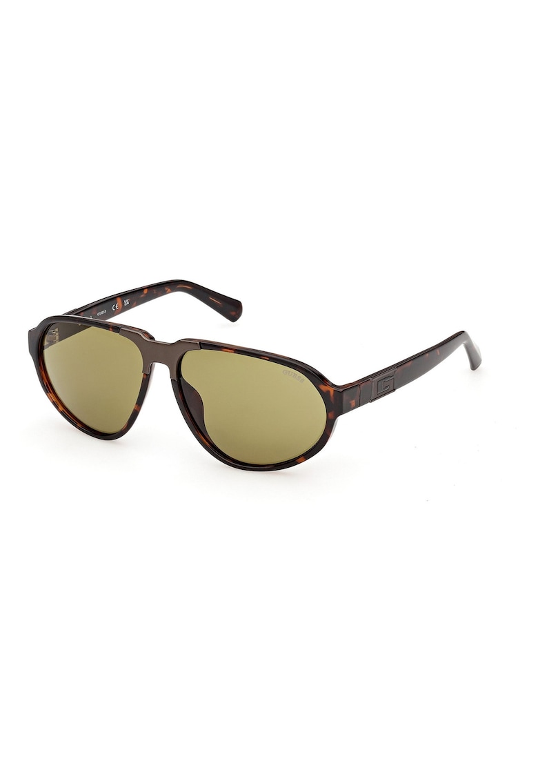 Ochelari de soare bărbați aviator - plastic havana închis - lentile verzi - 59x13x140mm