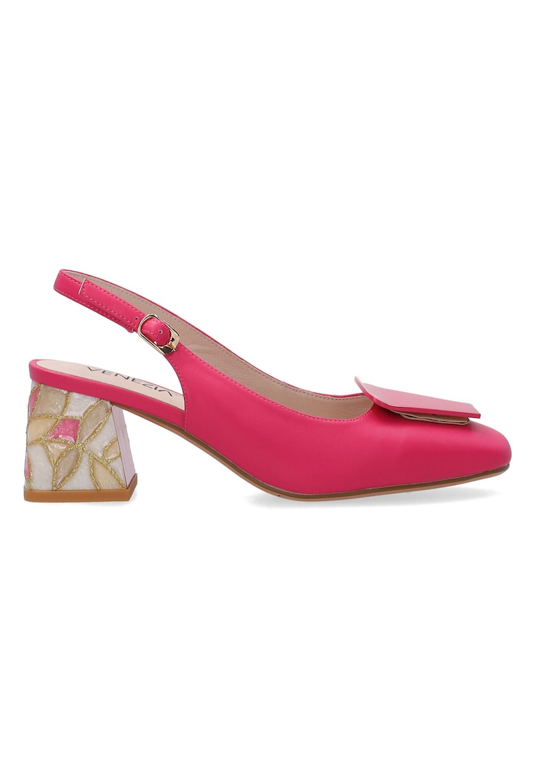 Pantofi slingback din piele naturala cu element decorativ -