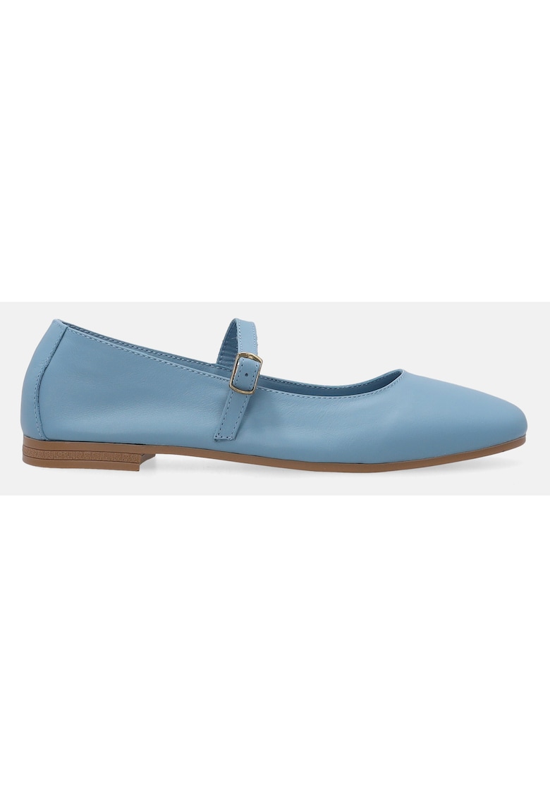 Balerini Mary Jane uni din piele cu varf rotund -