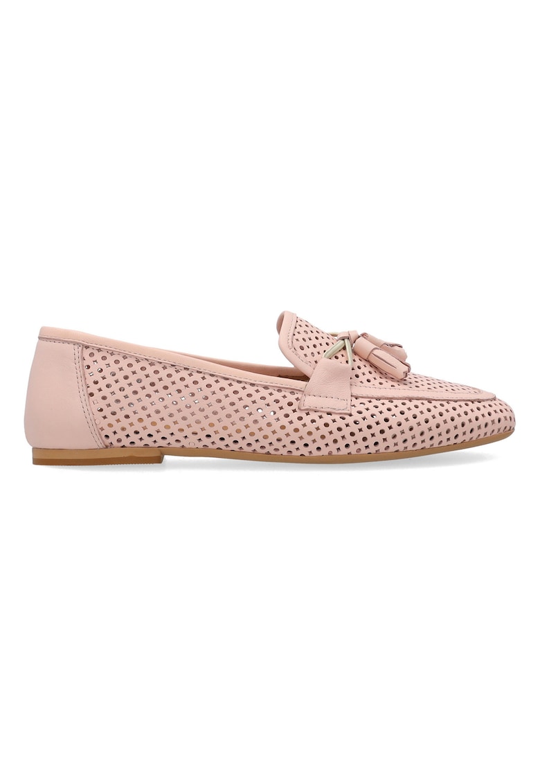 Pantofi loafer din piele perforata cu ciucuri