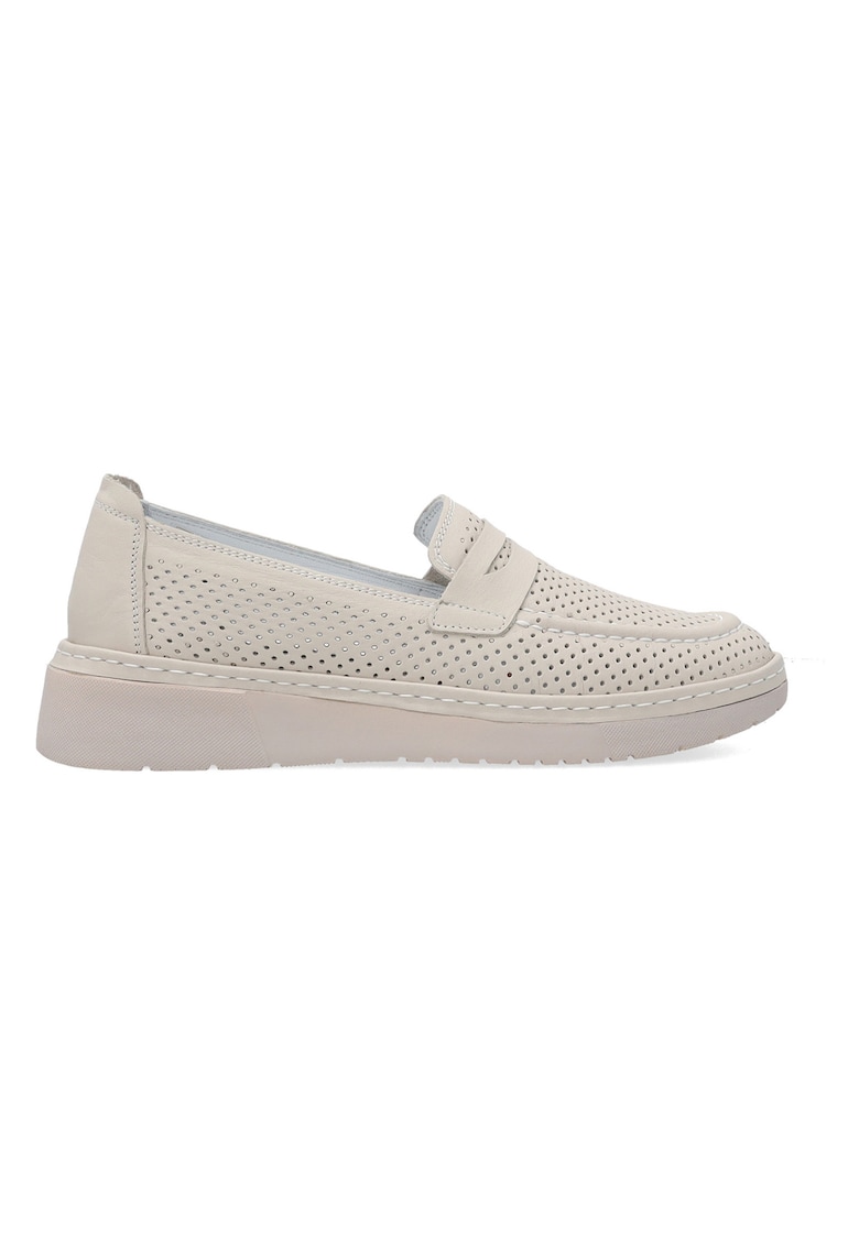 Pantofi loafer din piele perforata cu talpa wedge