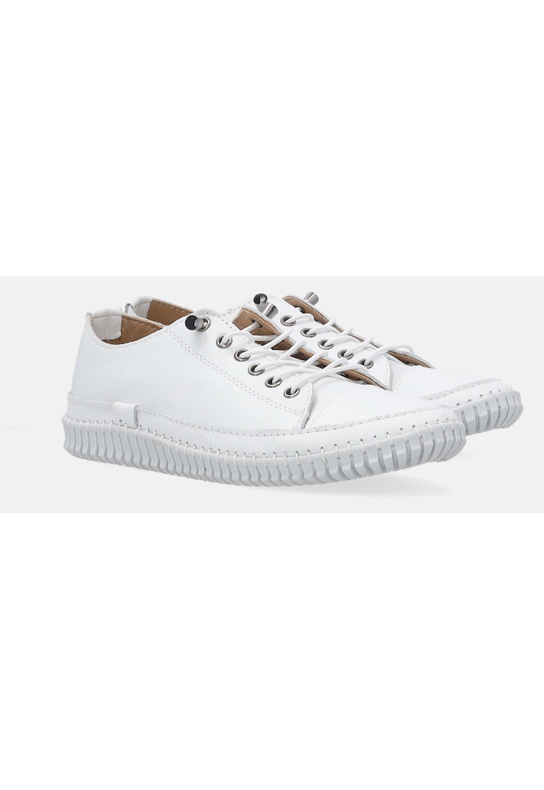 Pantofi sport din piele naturala uni cu sireturi elastice