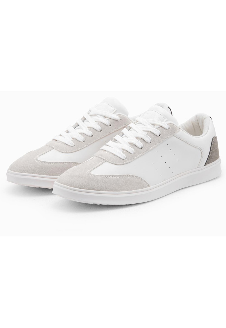 Sneakers sportivi cu detalii din piele ecologica si stil retro - Alb