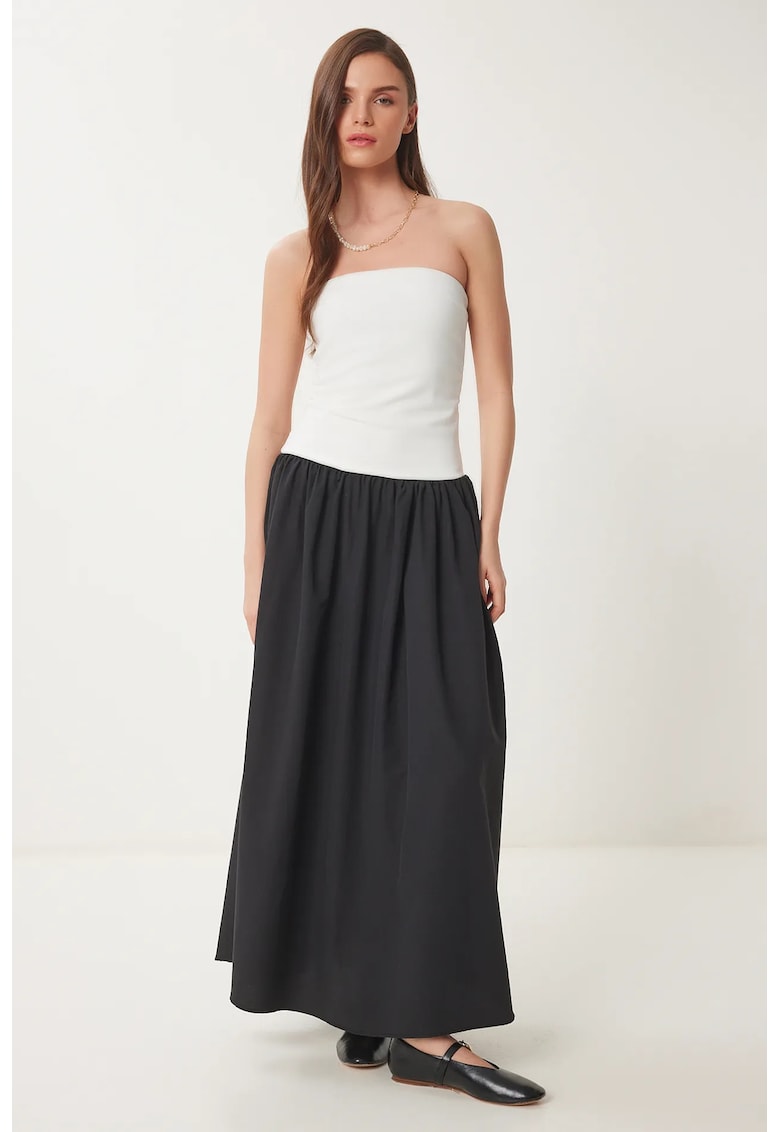 Rochie Maxi Fara Bretele Happiness Istanbul Color Blocked - Alb - Bumbac - Elegant
