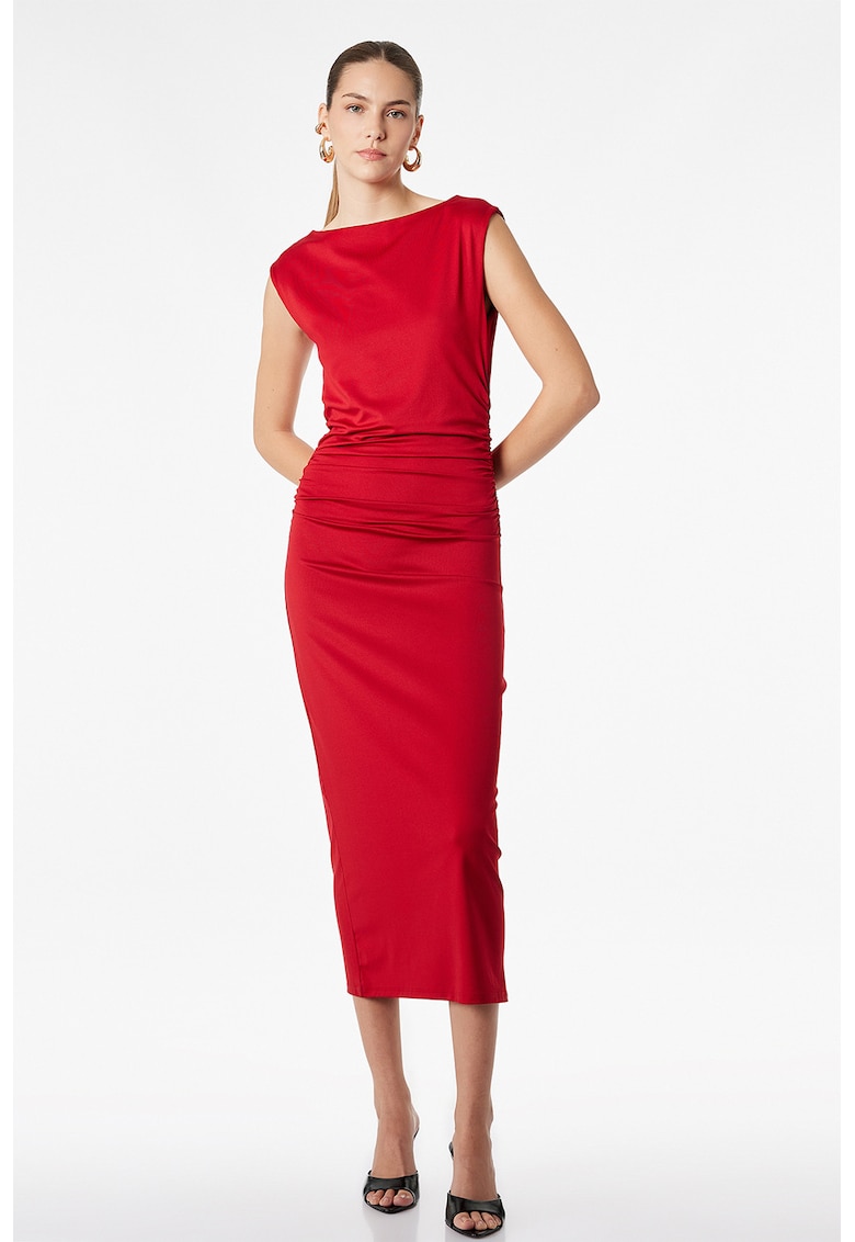 Rochie midi cambrata cu model drapat - Rosu
