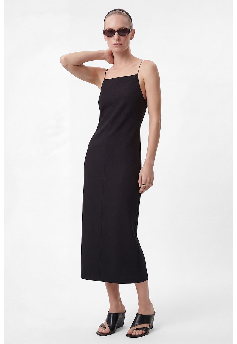 Rochie midi dreapta cu bretele subtiri - Negru
