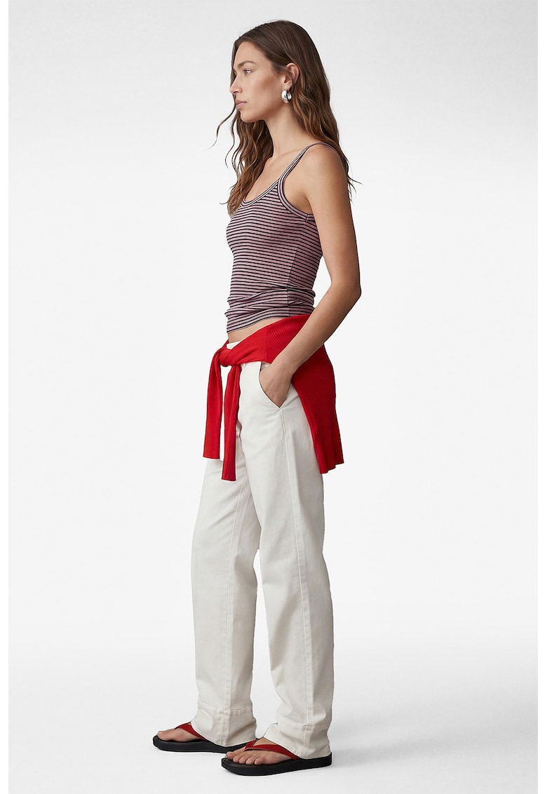 Top din bumbac cu dungi - Alb/Negru/Rosu vermillion
