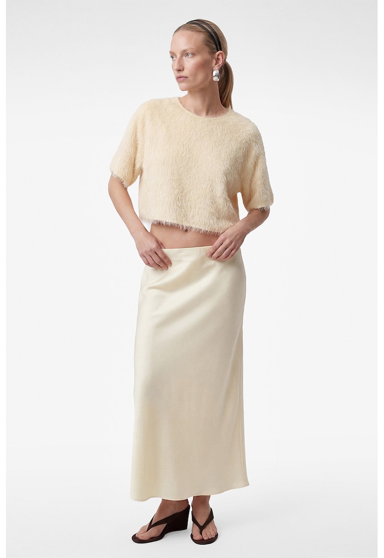 Bluza crop cu franjuri - Crem
