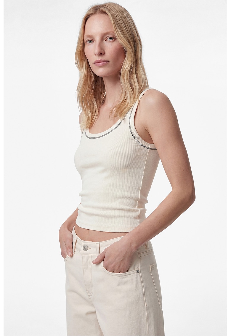 Top slim-fit cu model uni - Alb murdar/Gri inchis