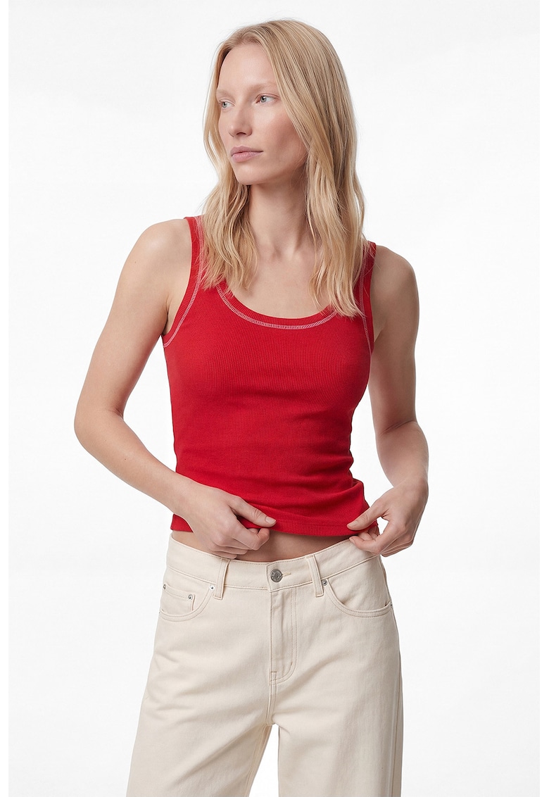 Top slim-fit cu model uni - Alb/Rosu vermillion