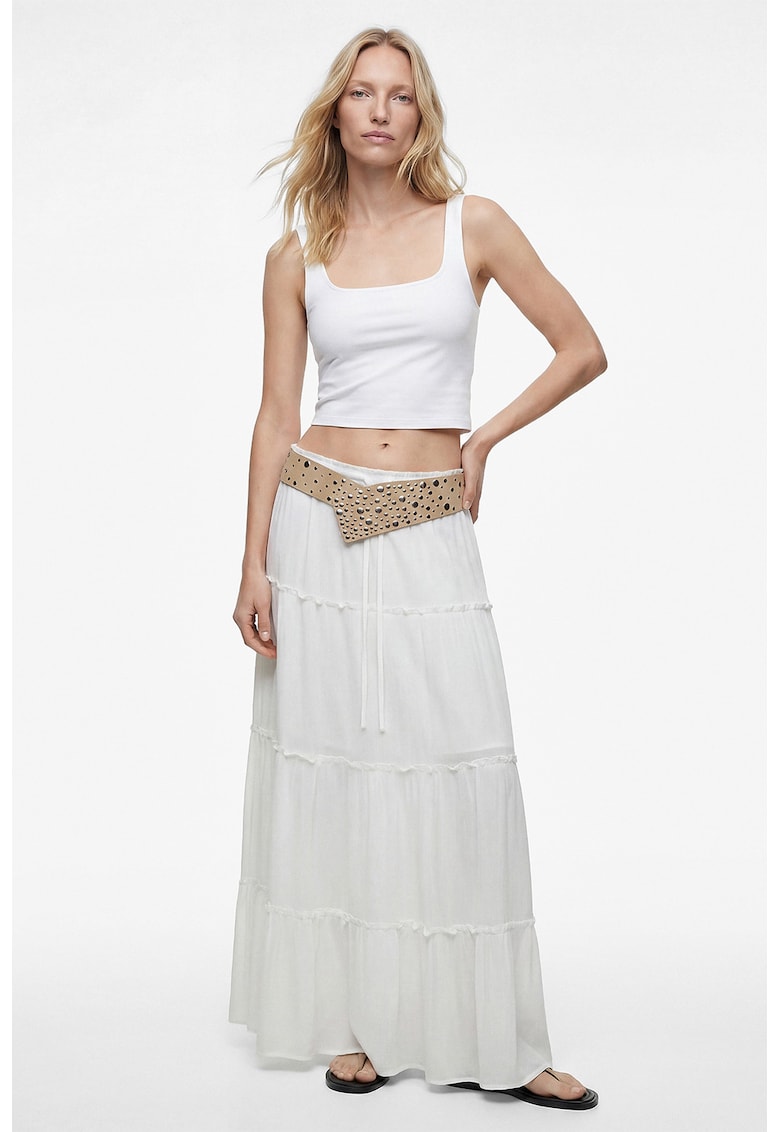 Top crop cu croiala slim-fit si decolteu patrat - Alb optic