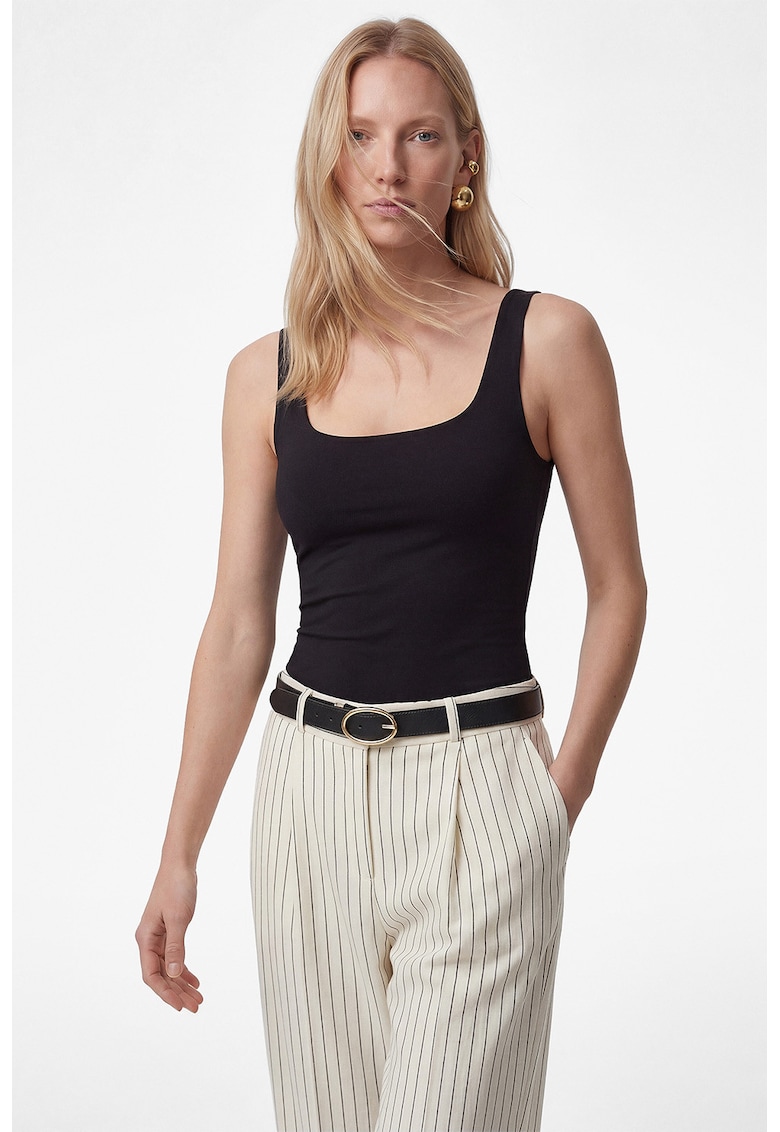 Top crop cu croiala slim-fit si decolteu patrat - Negru stins