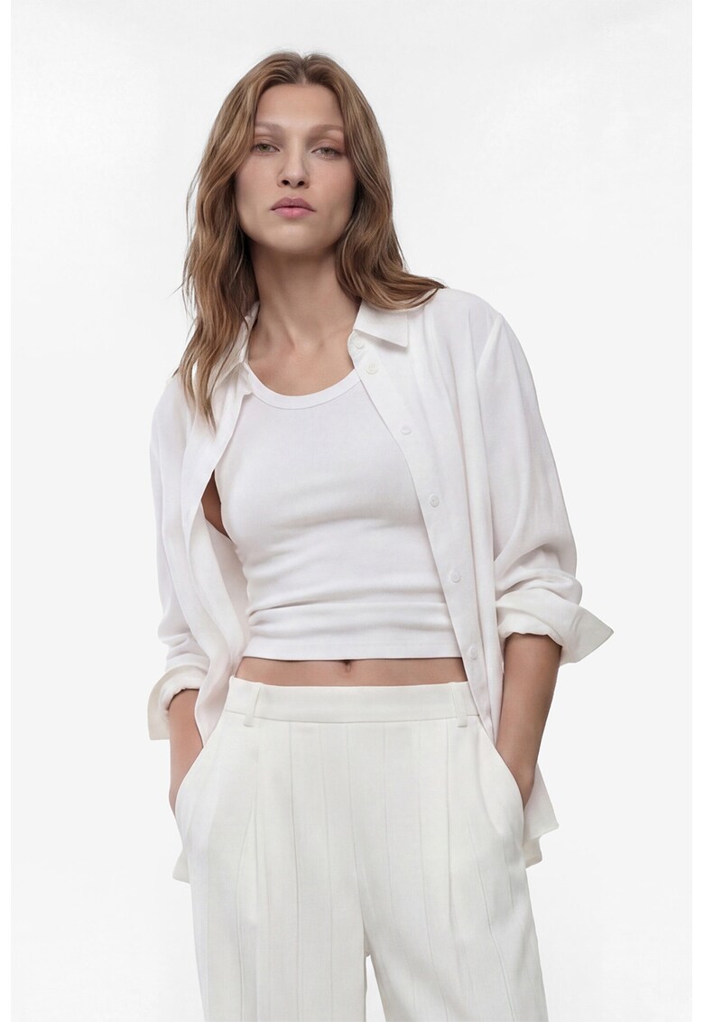 Top slim-fit cu model uni - Alb murdar