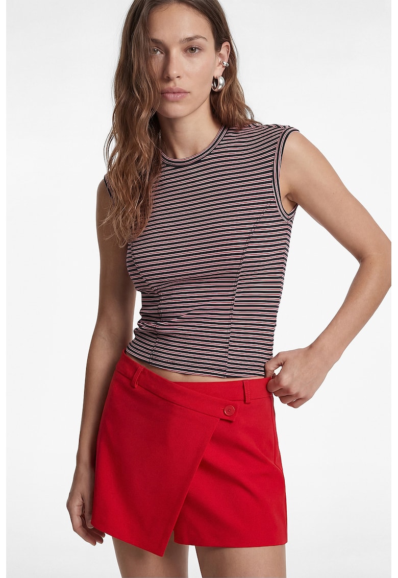 Top slim-fit cu dungi - Alb/Negru stins/Rosu vermillion