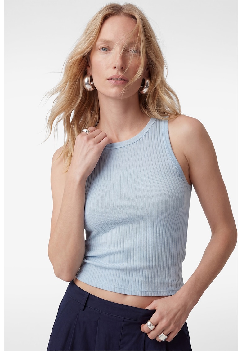 Top crop cu croiala slim-fit si striatii - Albastru pal