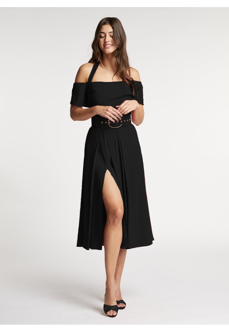 Rochie cocktail midi cu decolteu cu bretele dupa gat Chimera - Negru